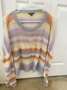 Wild Fable Striped Multicolor Open Knit Crochet Style Sweater